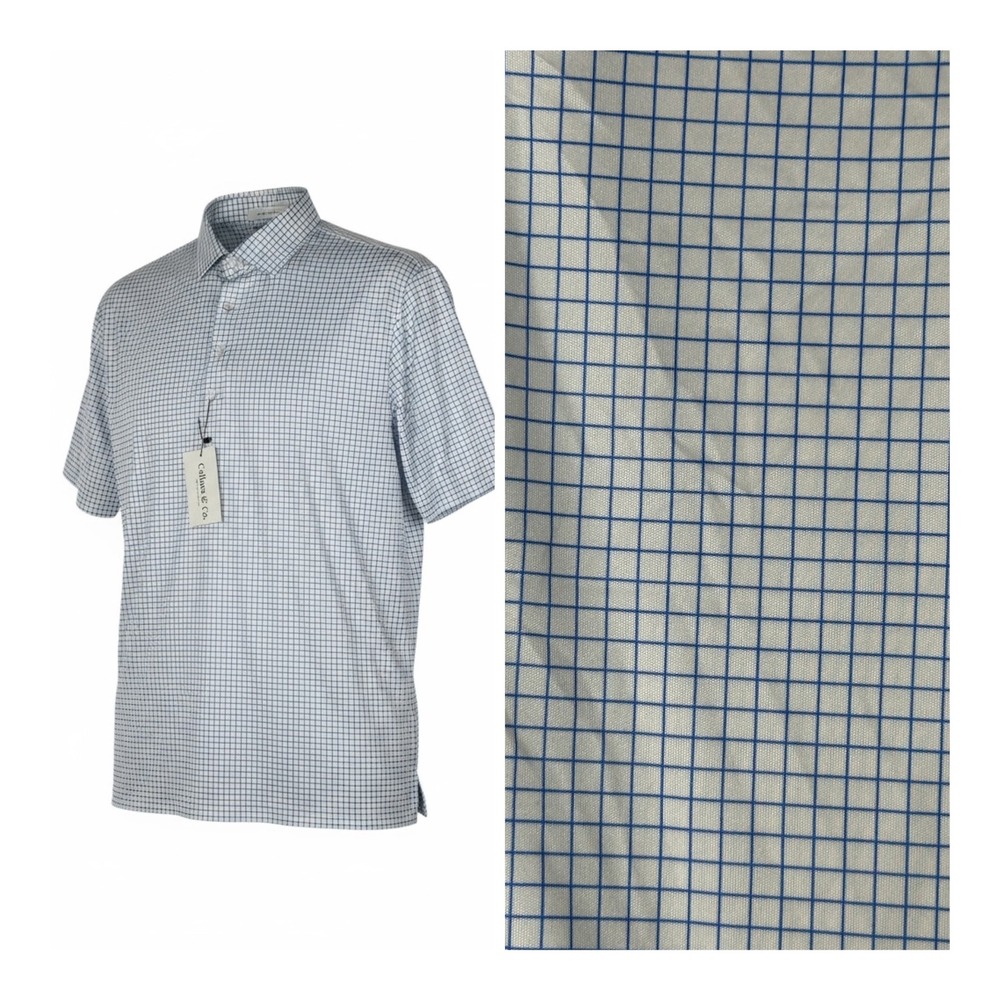 NWT Collars & Co. MenS X-Large Relaxed Fit Polo Shirt XL Grid Print Dress Collar